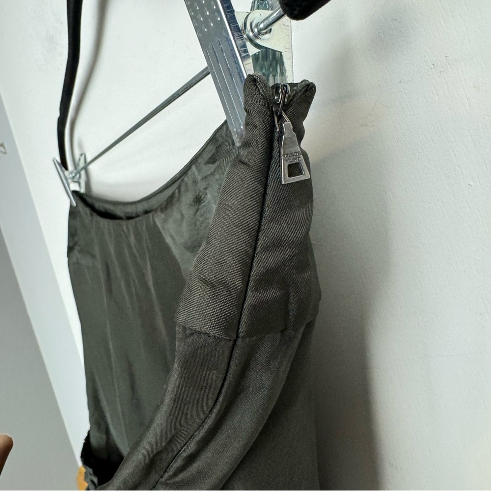 Prada 100% Silk Bubble Pockets Mini Skirt Sz 42 Dark Olive Satin - Picture 9 of 16